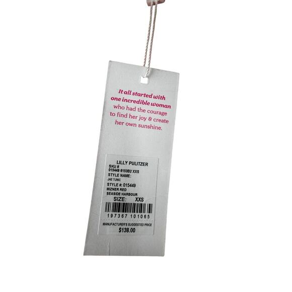 Lilly Pulitzer Jae Tunic Blouse Red White Seashell Print XXS NWT $138 - Picture 3 of 6